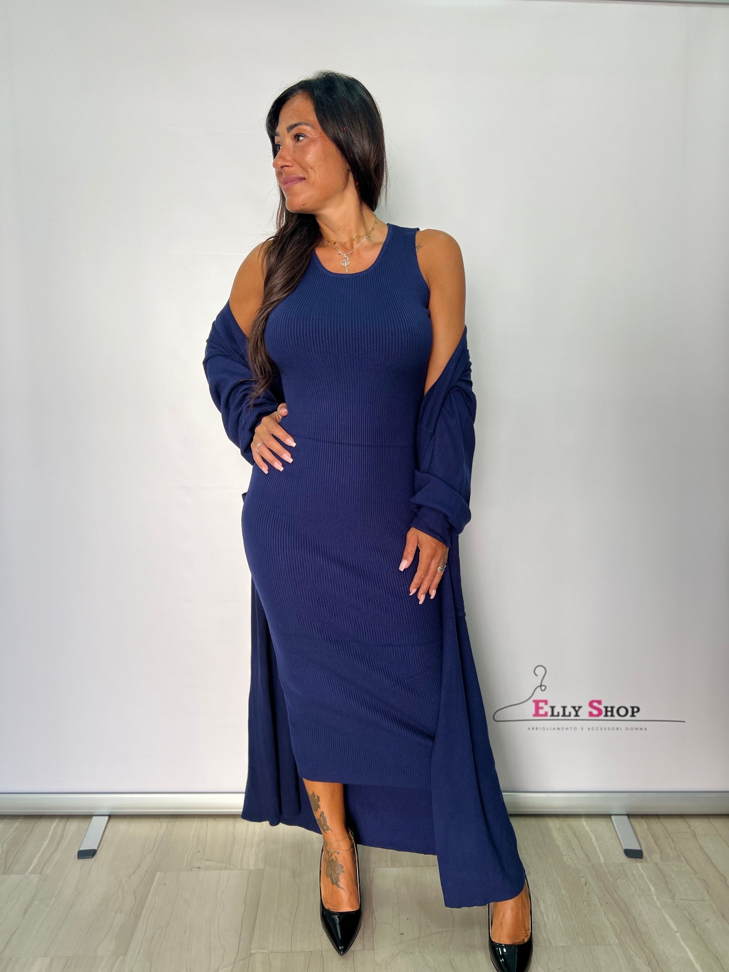 Vestito con Cardigan a Costine