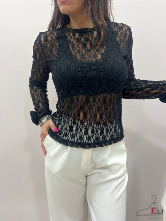 Maglia donna in pizzo elegante elasticizzata