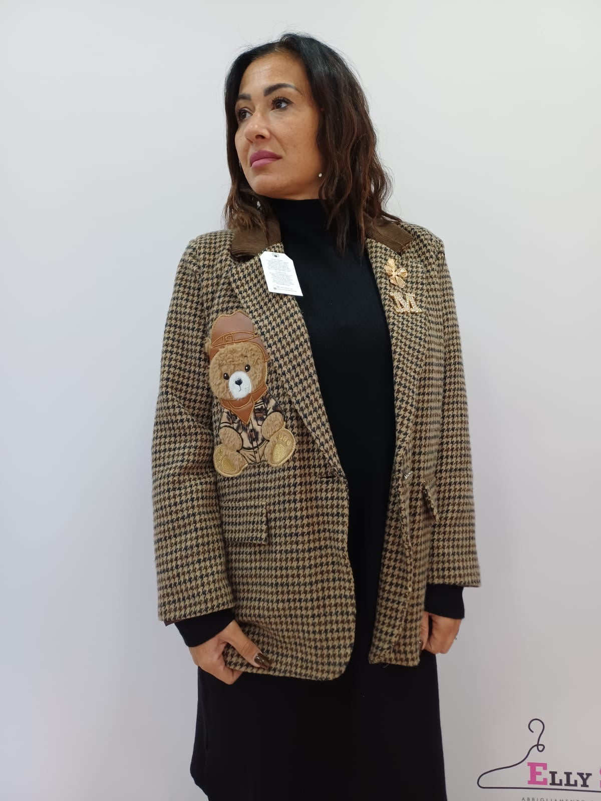 Blazer donna pied de poule con orsetto