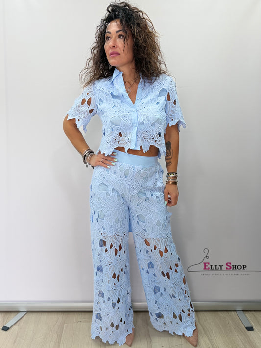 Completo pizzo traforato donna elegante