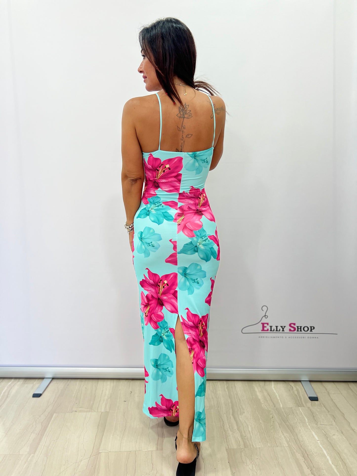 Abito lungo estivo donna a fiori con spalline sottili – Taglia unica