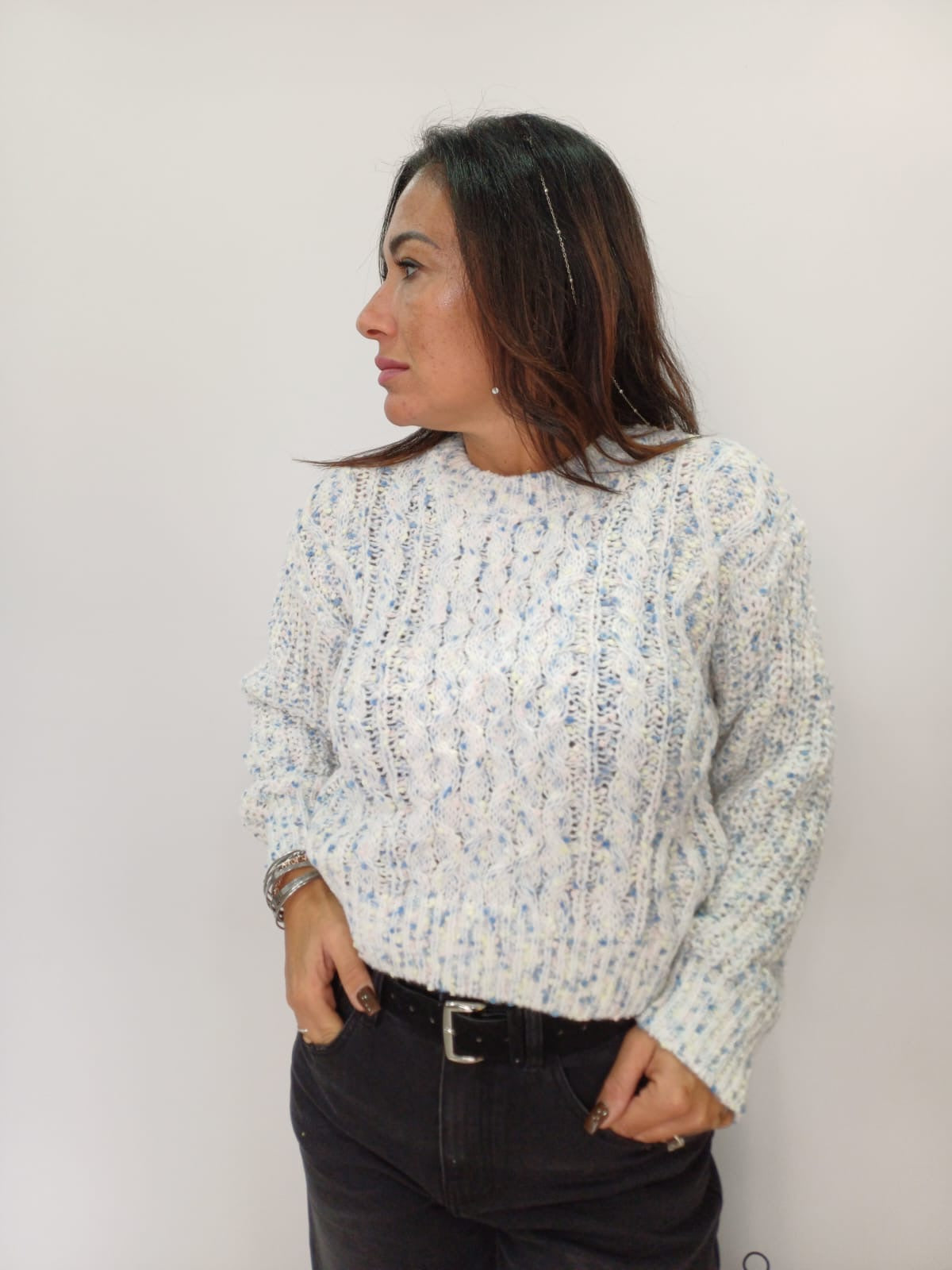 Maglione donna multicolor intrecciato