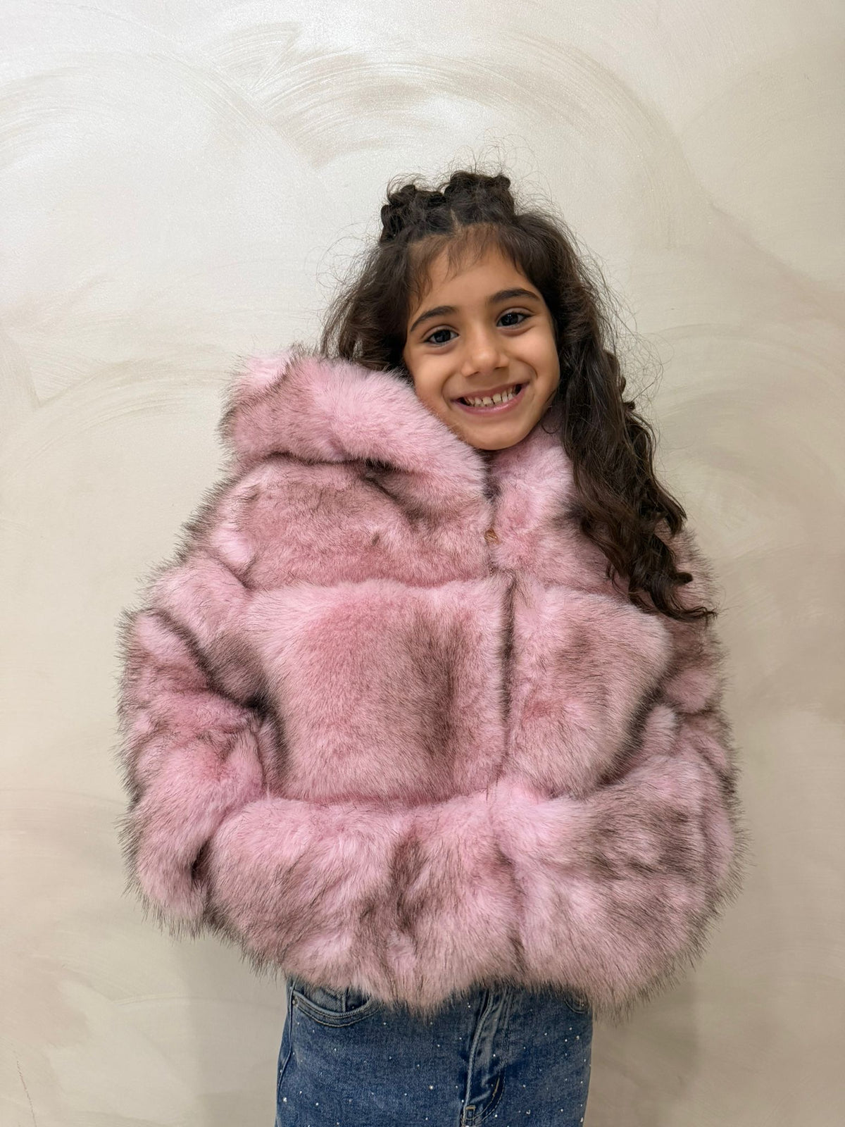 Giaccone ecopelliccia rosa bambina