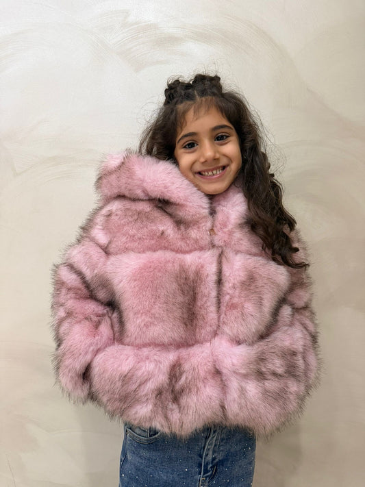 Giaccone ecopelliccia rosa bambina