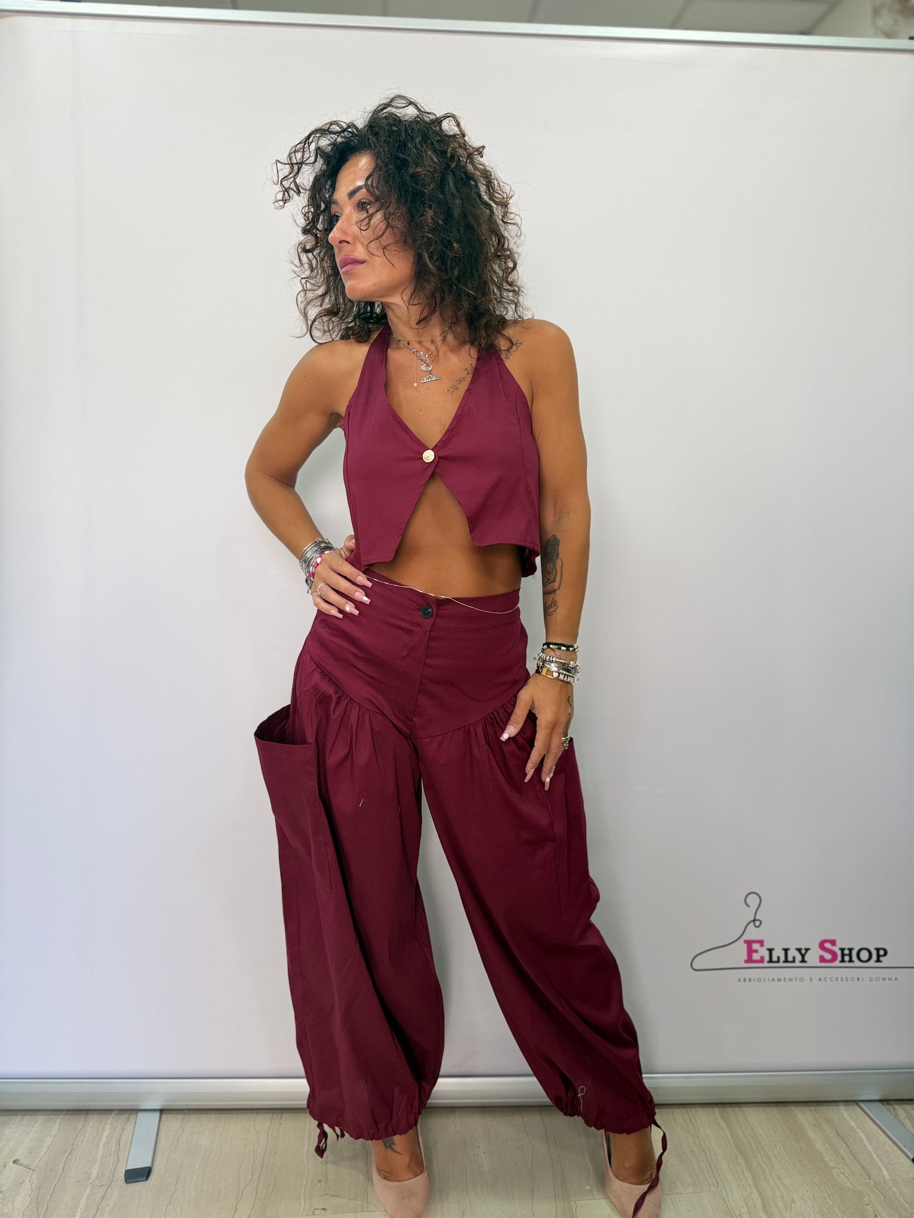 Completo Ibiza Donna Top Halter e Pantalone Balloon Donna