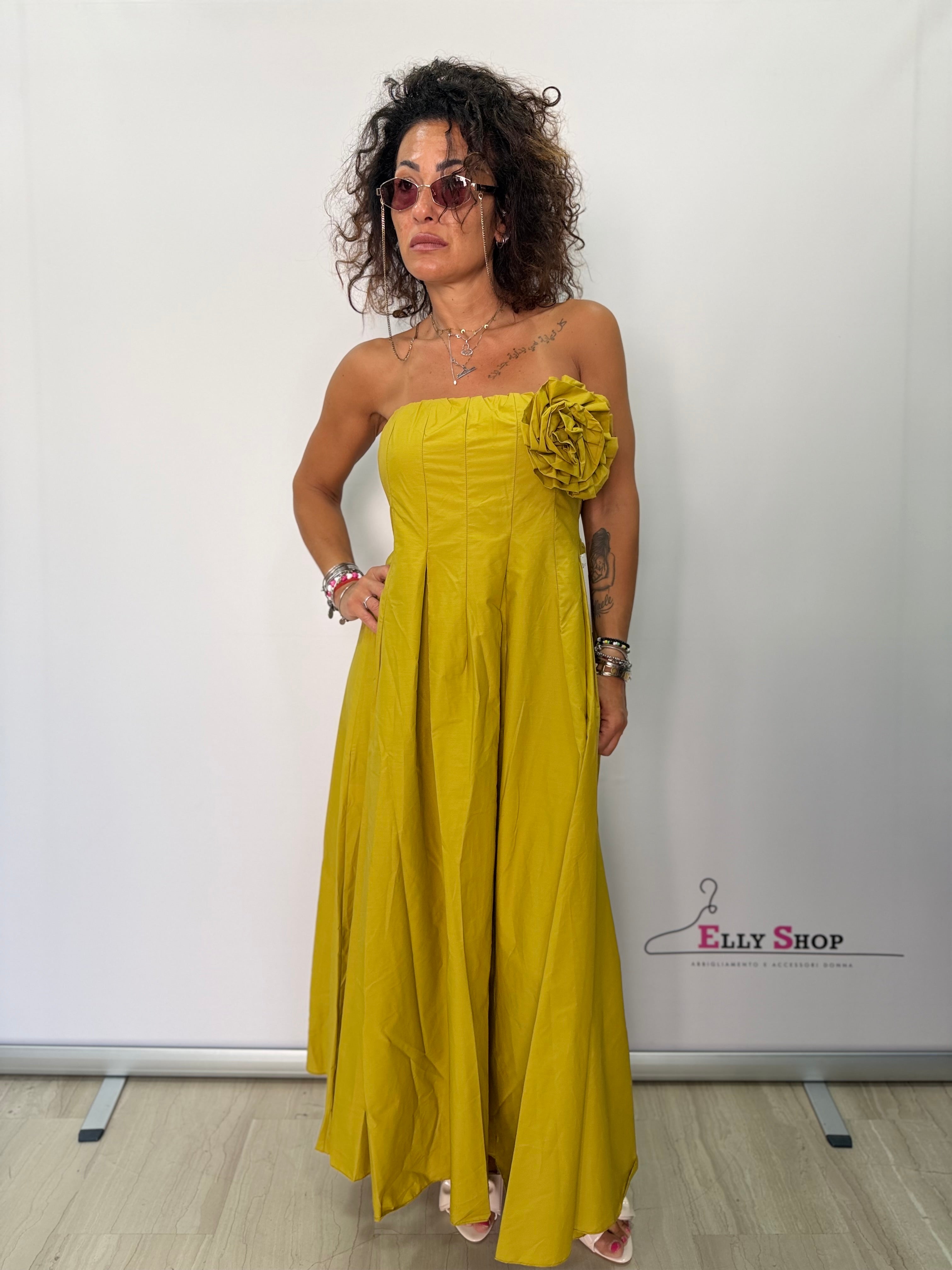 Abito Lungo Curvy con Fiore Elegante Donna