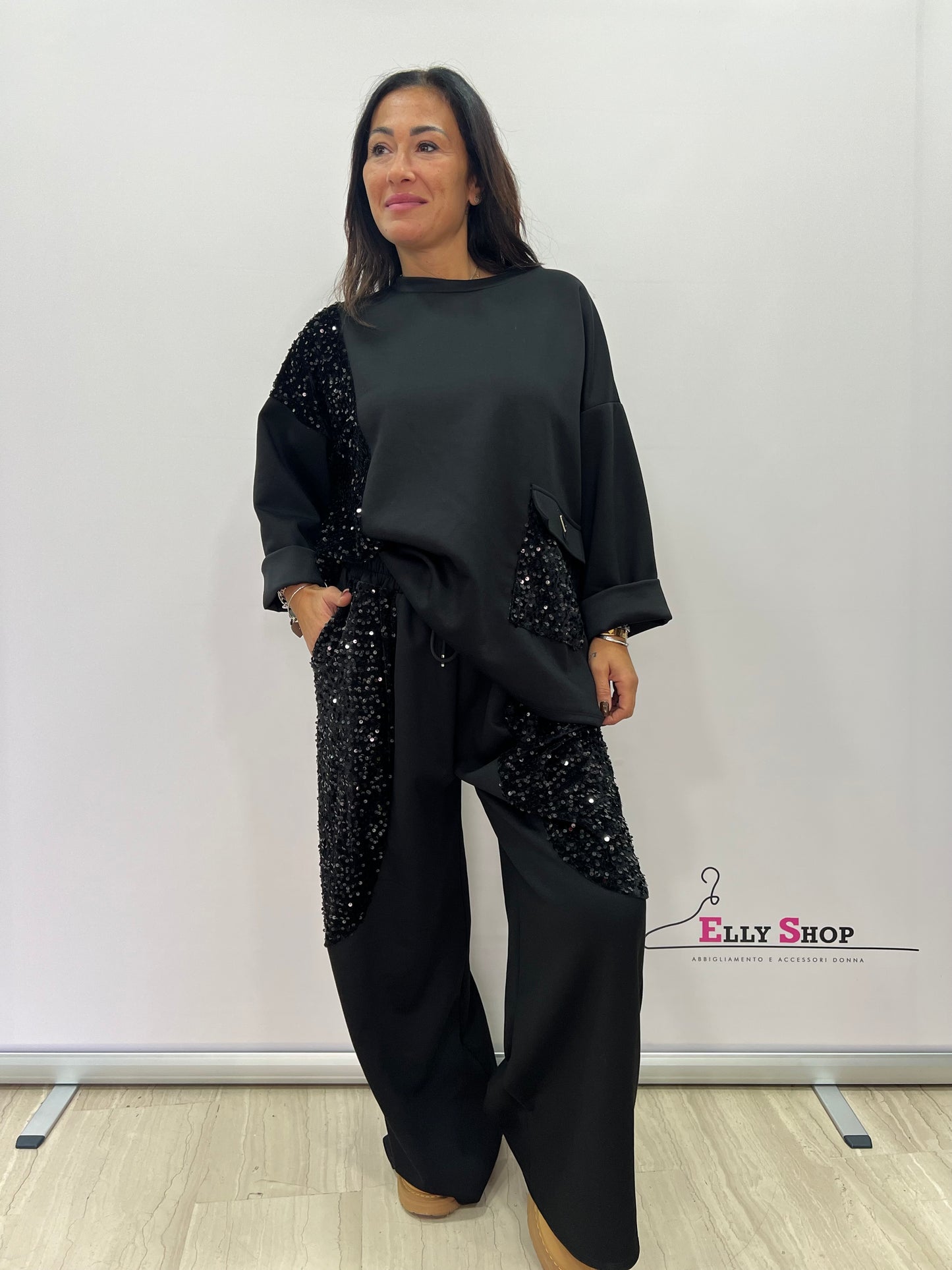 Completo curvy  con paillettes donna