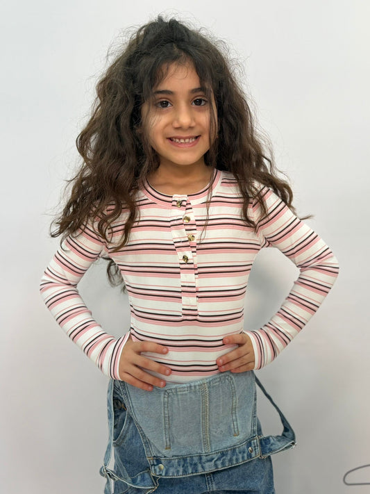 Maglia bambina a righe manica lunga casual