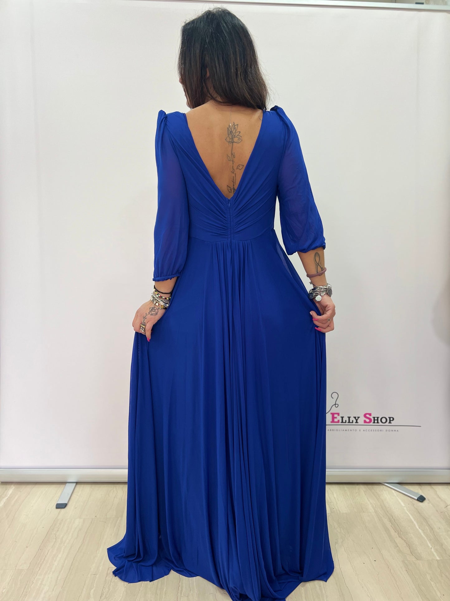 Abito lungo elegante curvy blu royal