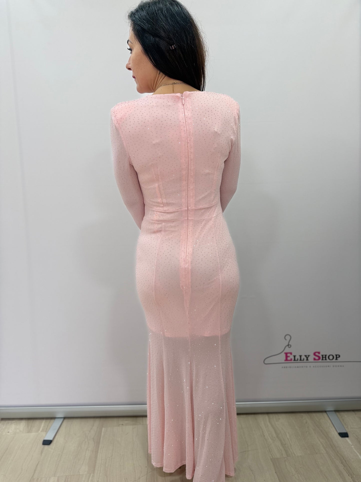 Abito lungo elegante drappeggiato glitter