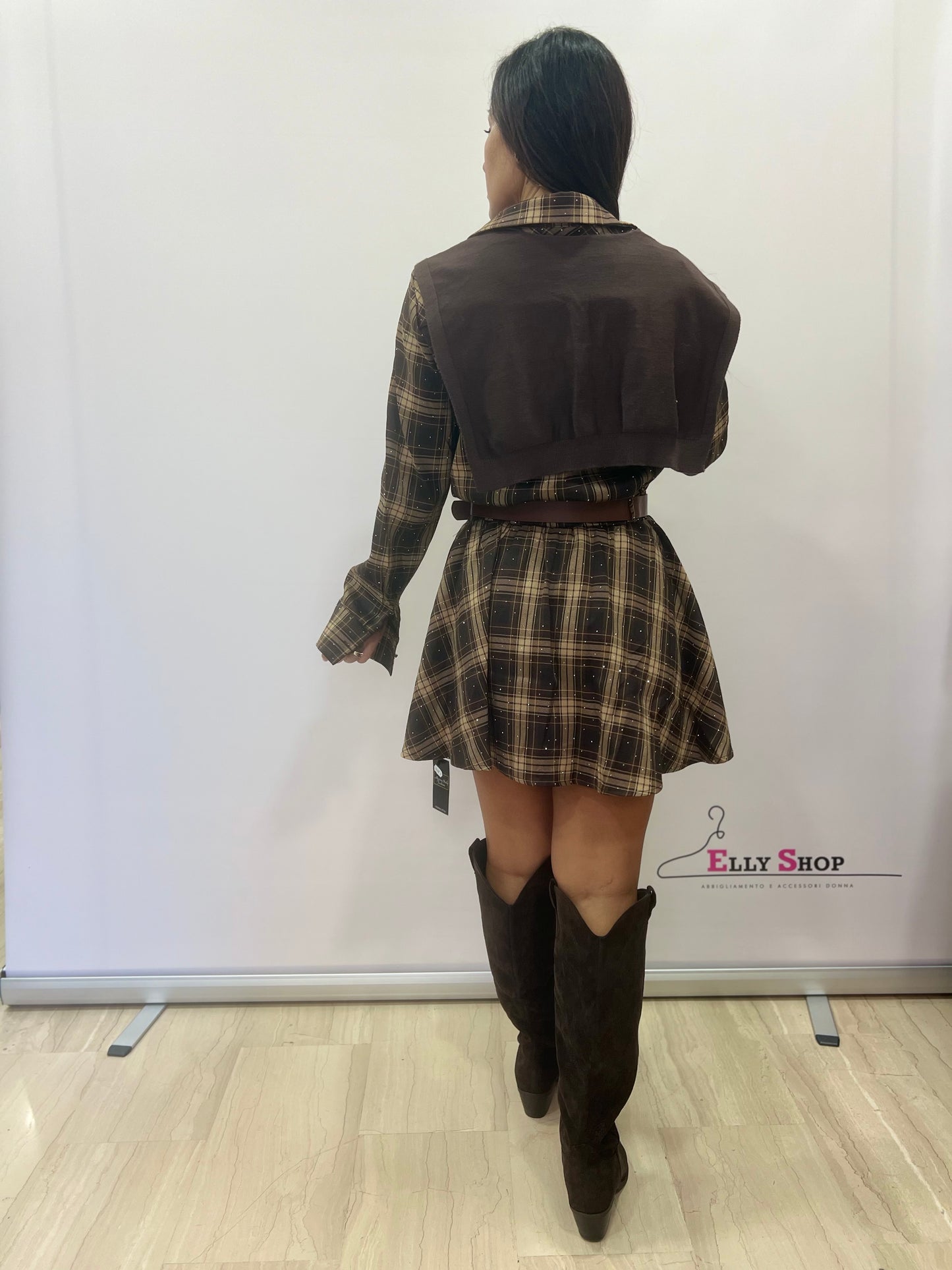 Abito chemisier scozzese con cintura donna