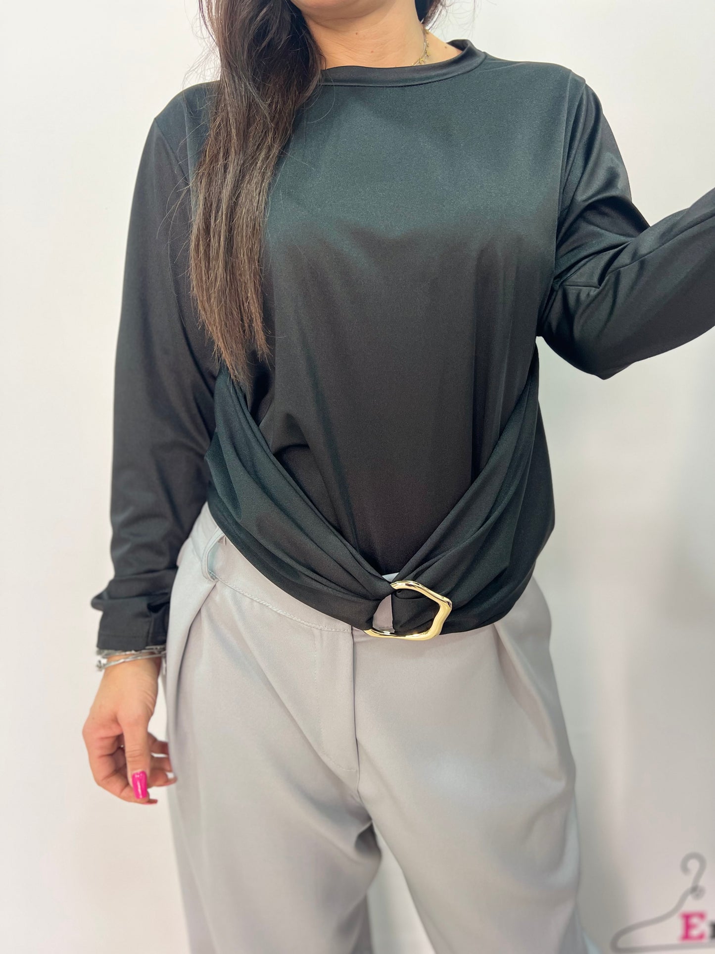 Body curvy nero con anello decorativo donna