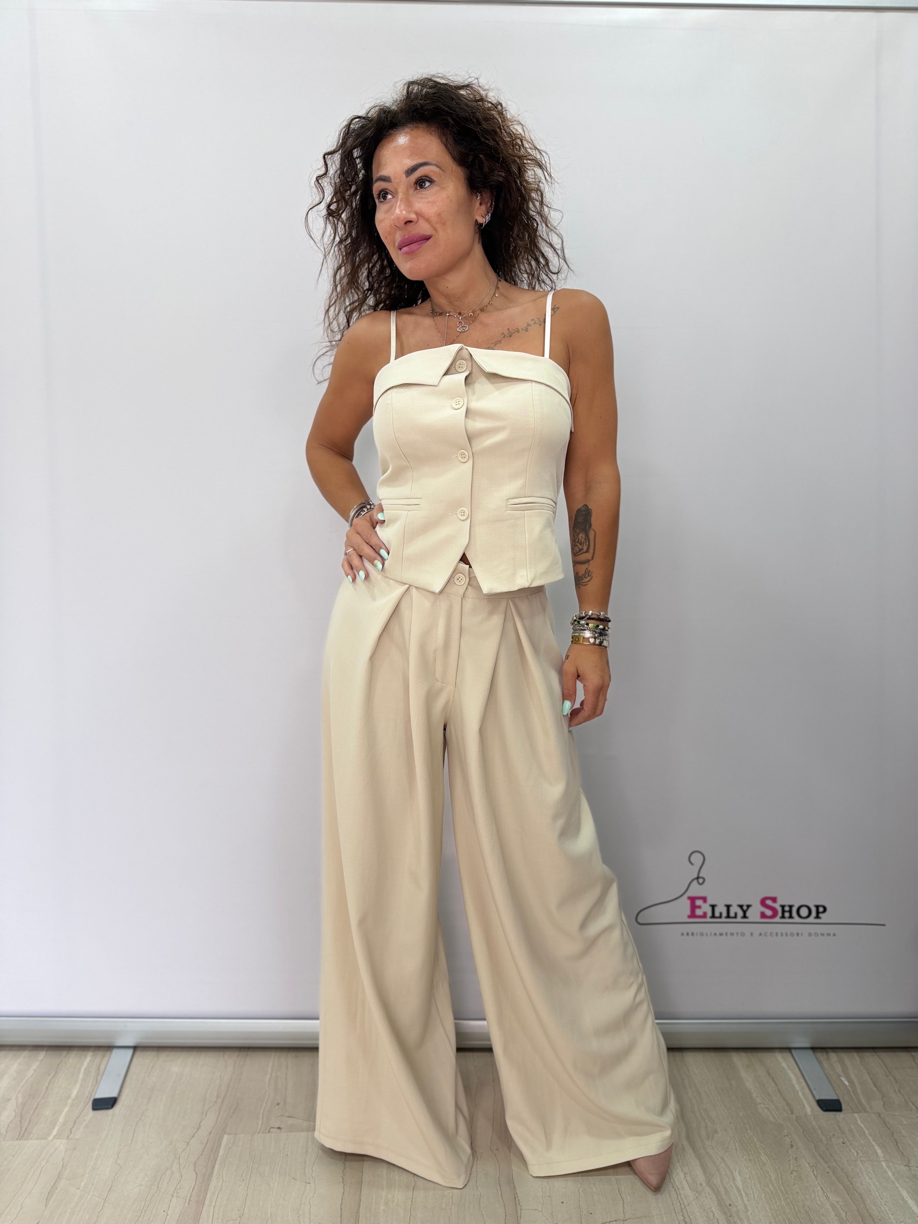 Completo Jennifer donna gilet e pantalone palazzo