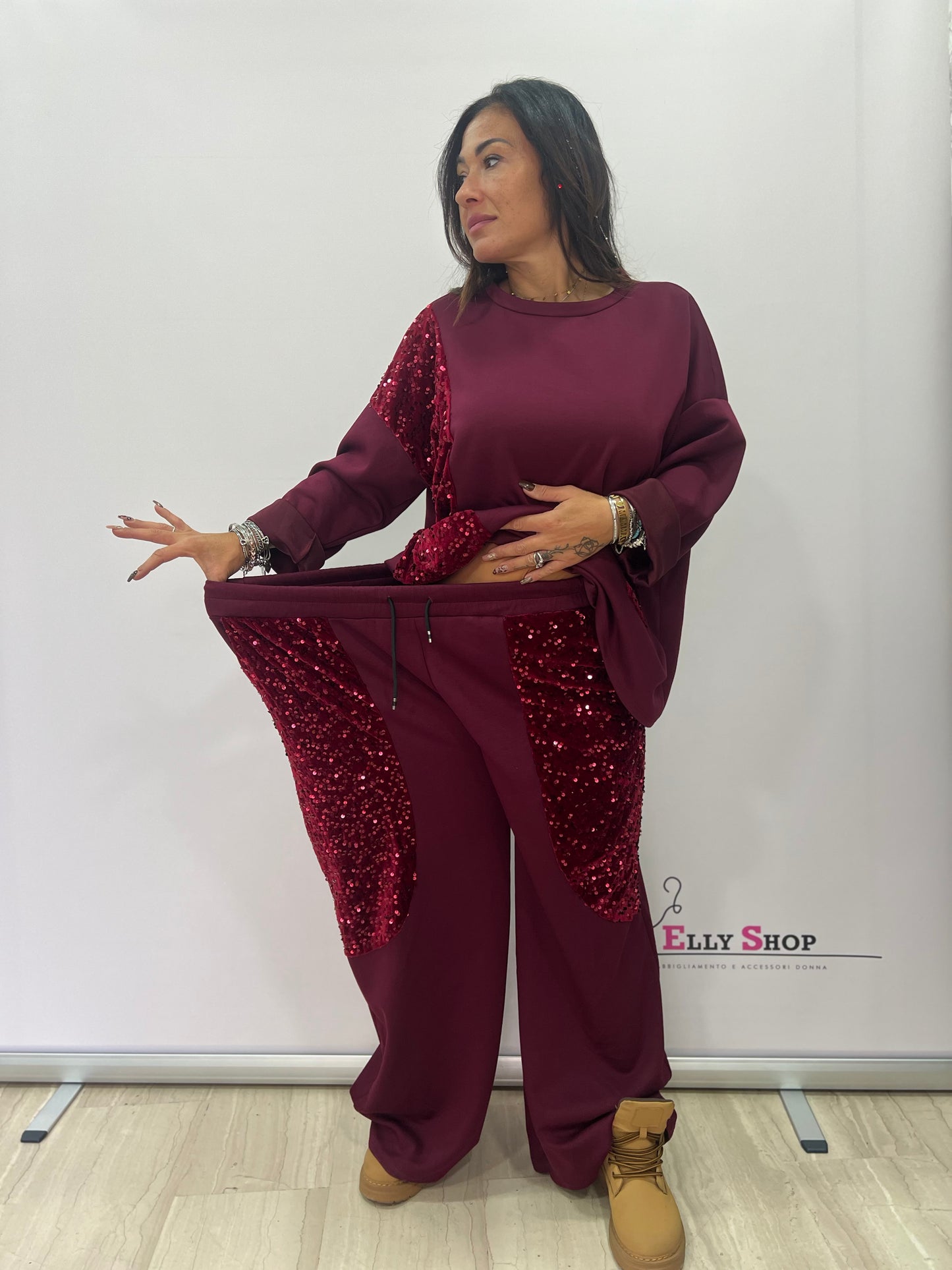 Completo curvy  con paillettes donna
