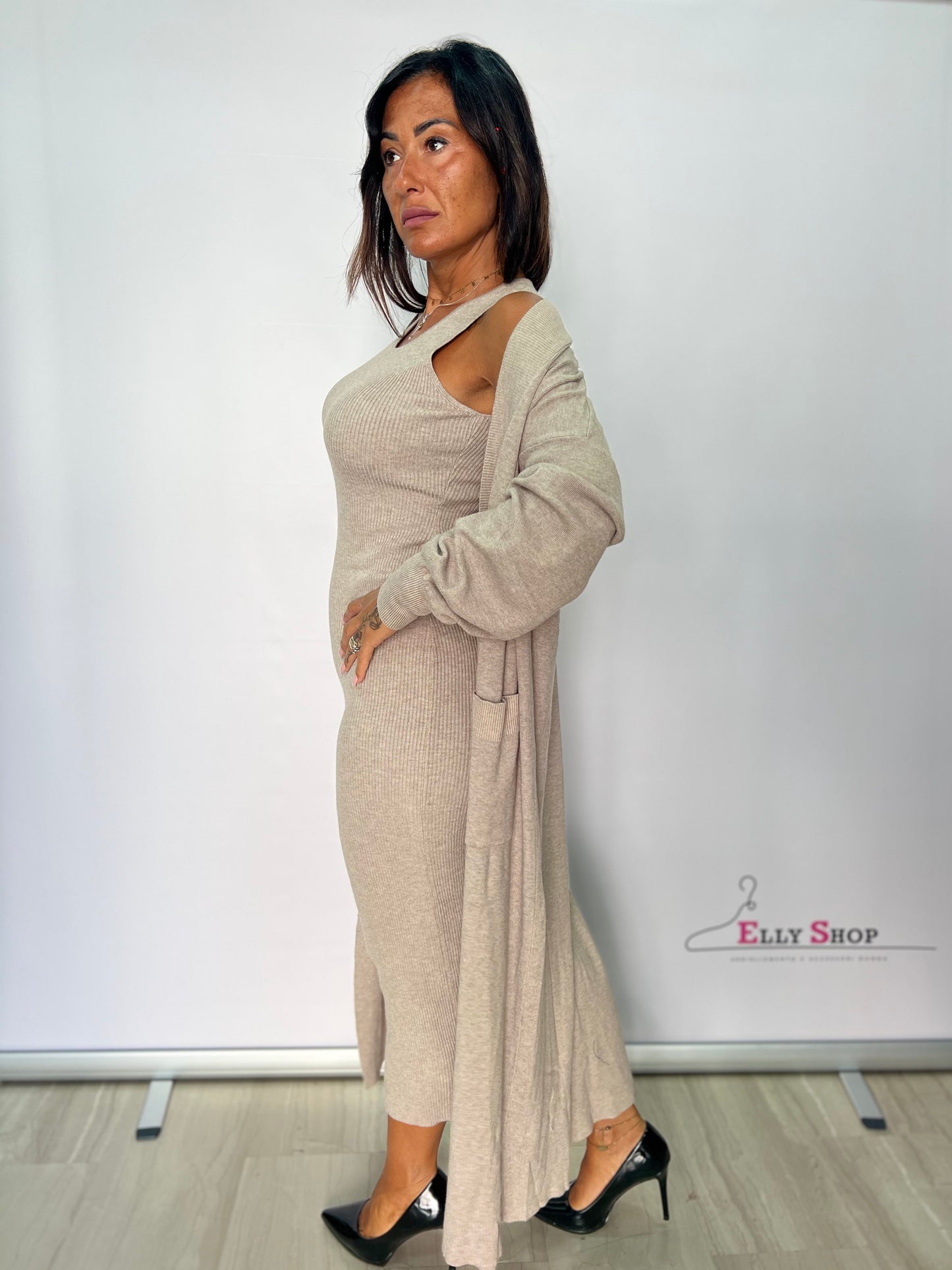 Vestito con Cardigan a Costine