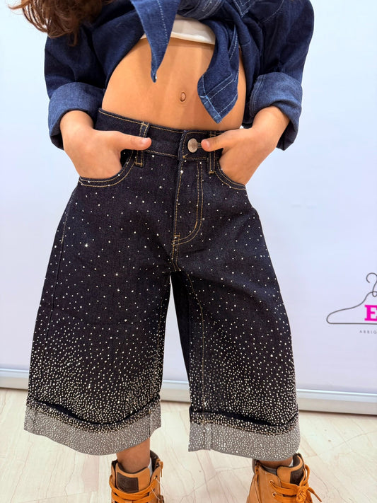 Jeans  bambina con strass denim