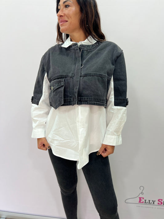 Camicia denim e stoffa 2 colori