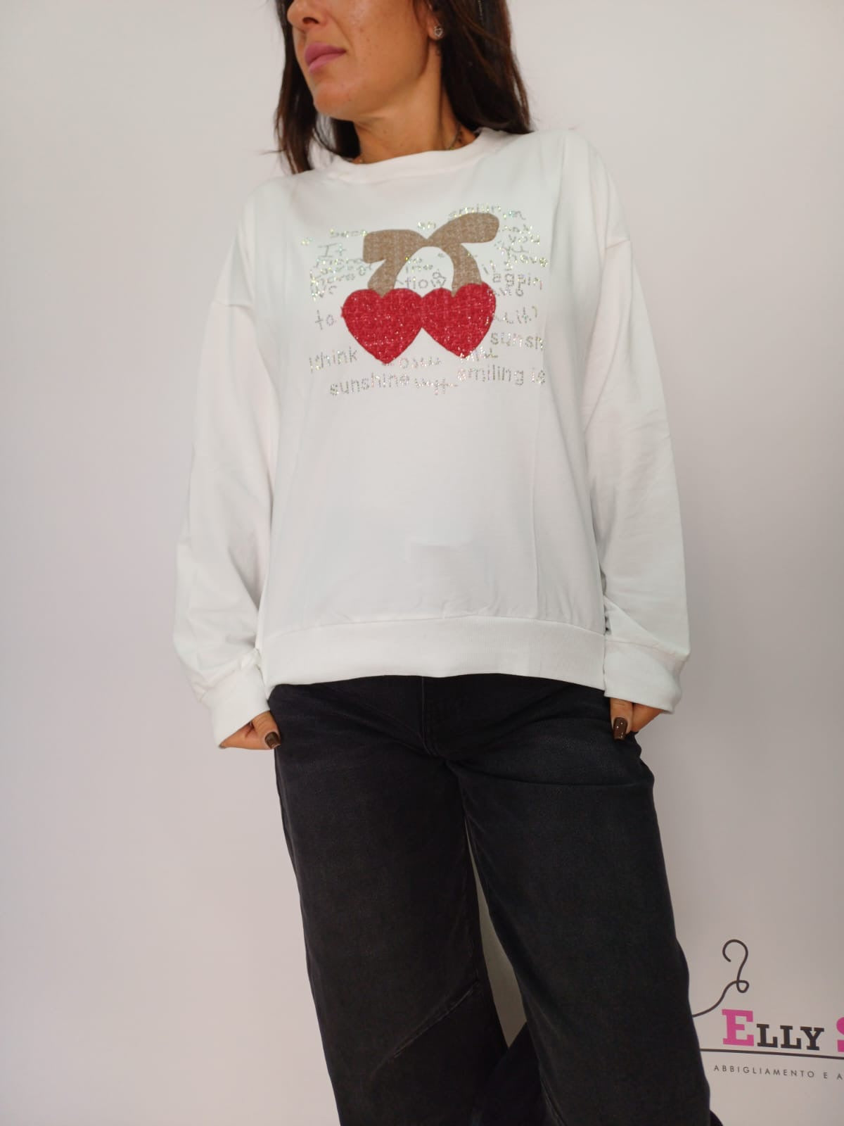 Felpa donna cuori glitterati casual