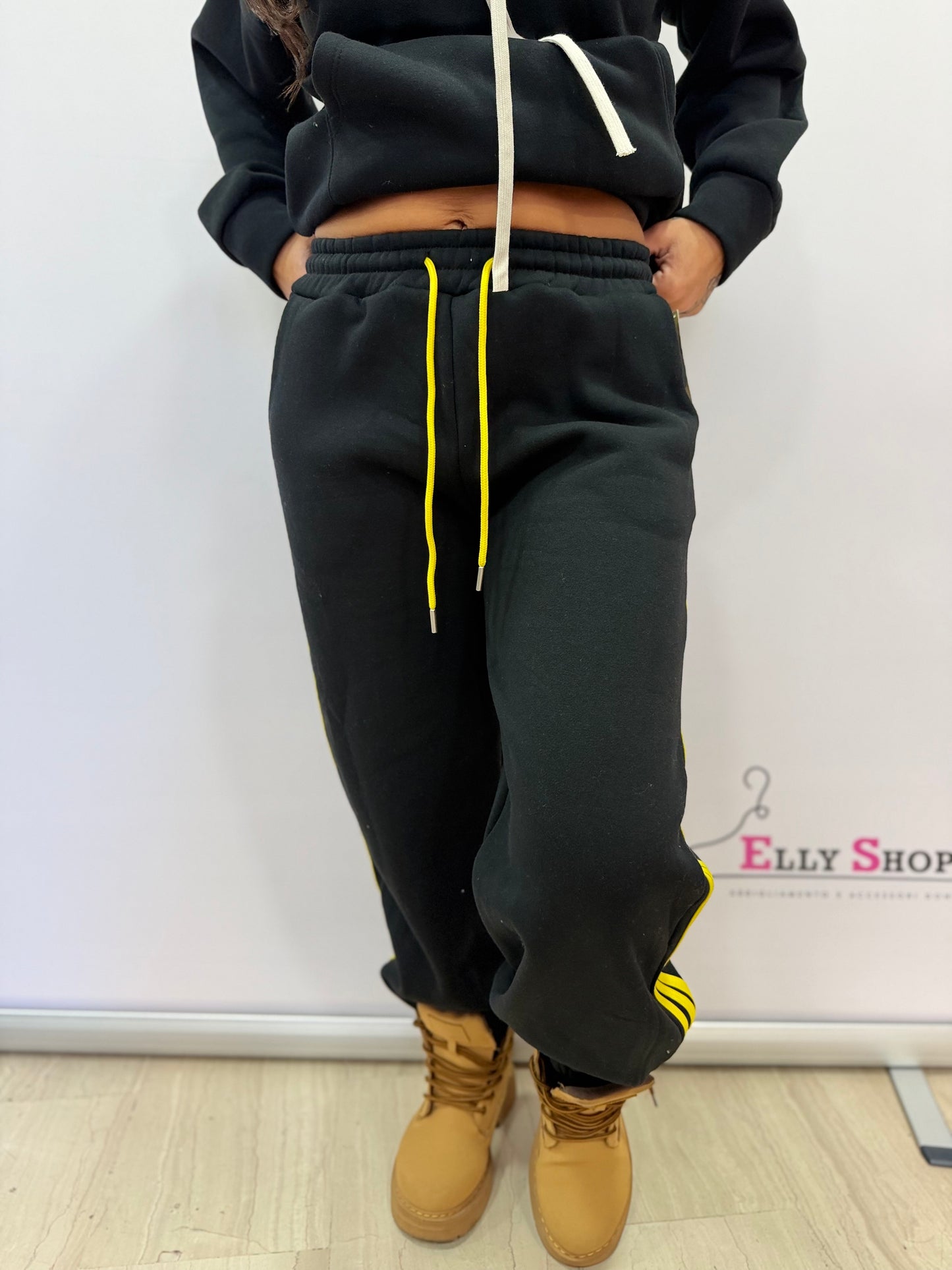 Pantalone tuta donna felpato con bande laterali