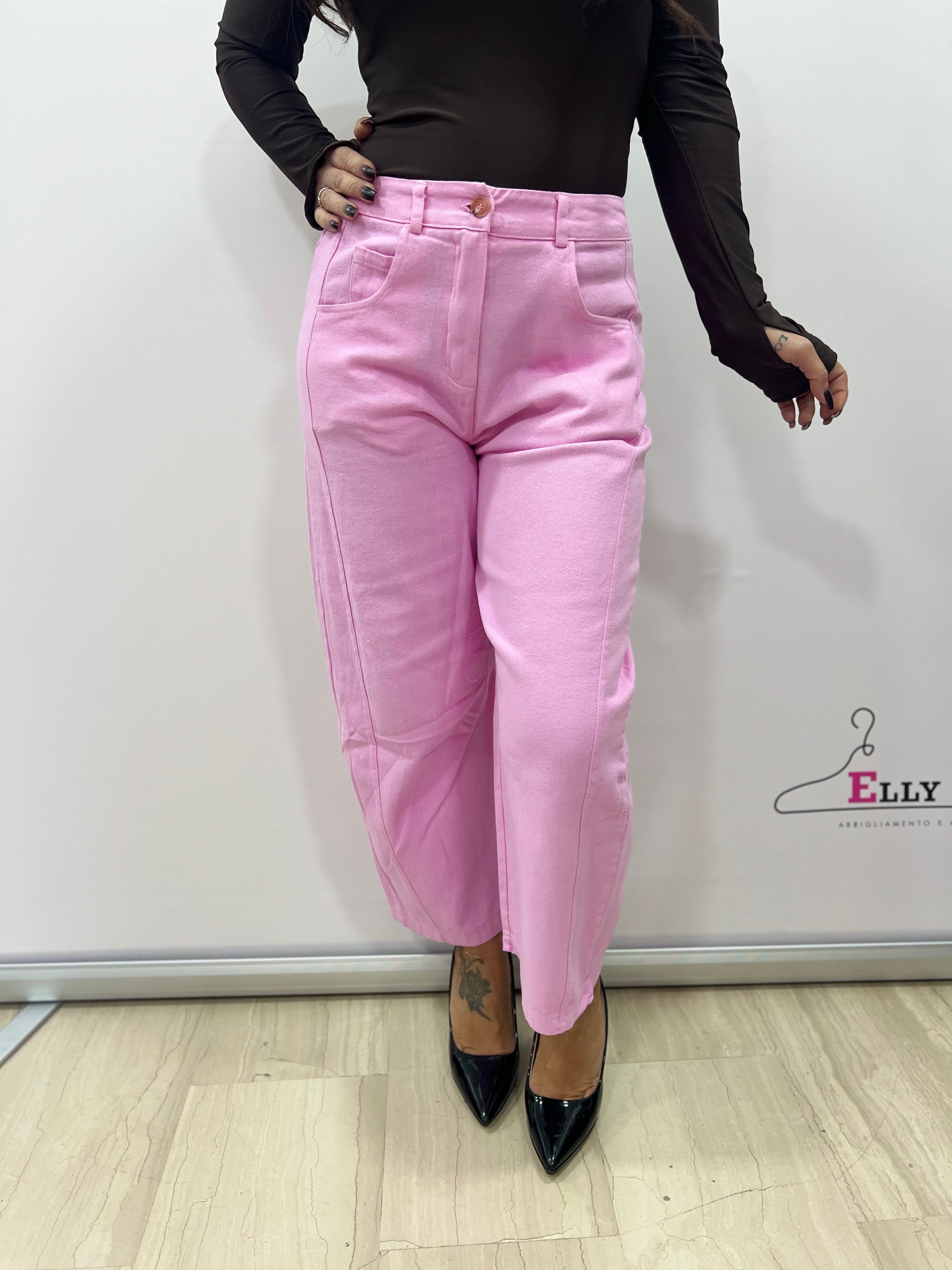 Pantalone donna cropped vita alta colorato