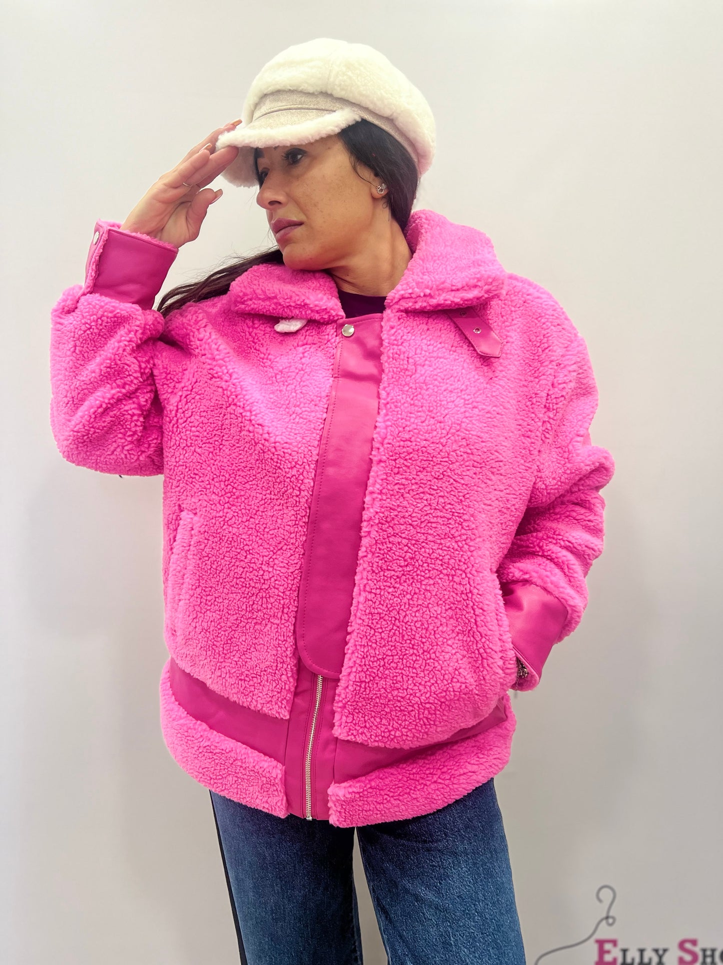 Giacca teddy donna con ecopelle montone