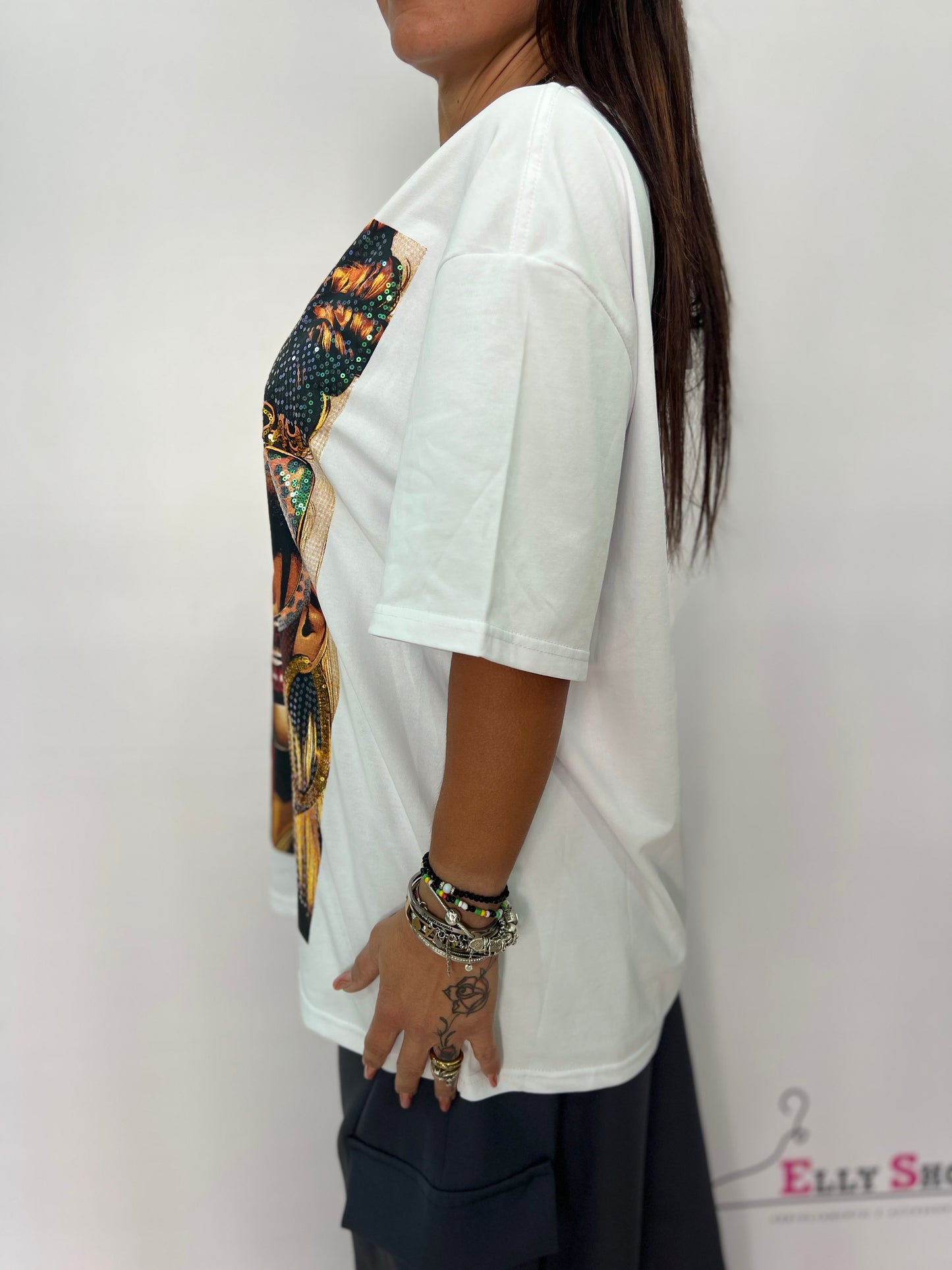 T-shirt oversize donna stampa glamour bianca