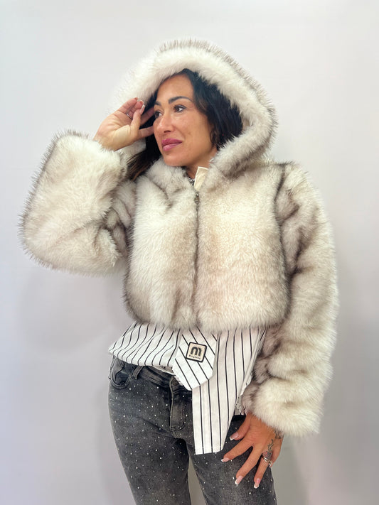 Giacca pelliccia ecologica corta donna