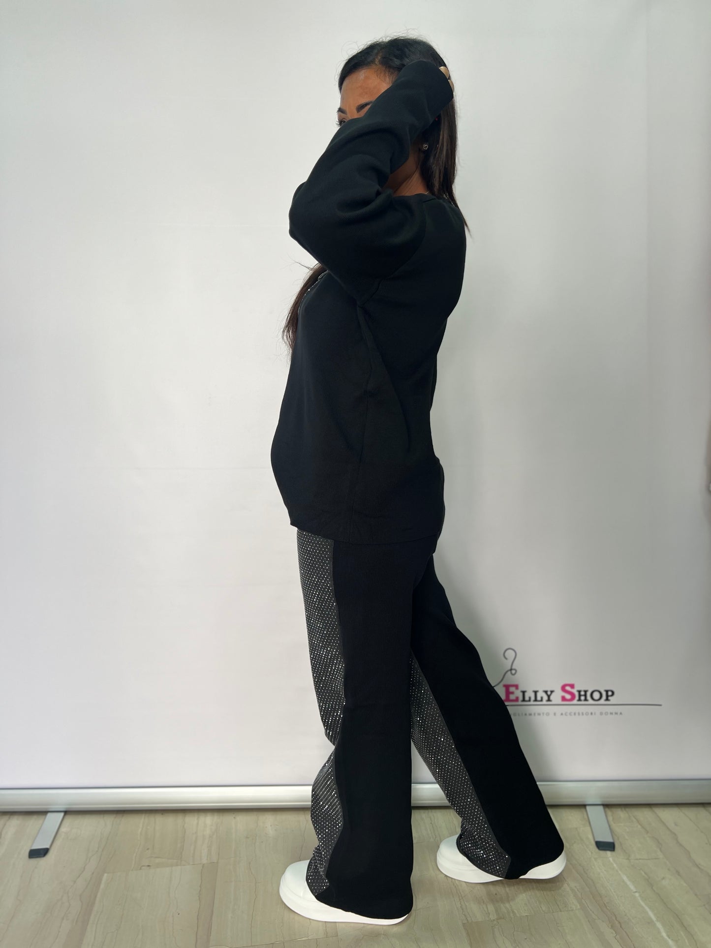 Completo Donna Oversize con Felpa e Pantalone Effetto Denim – Casual Autunno/Inverno