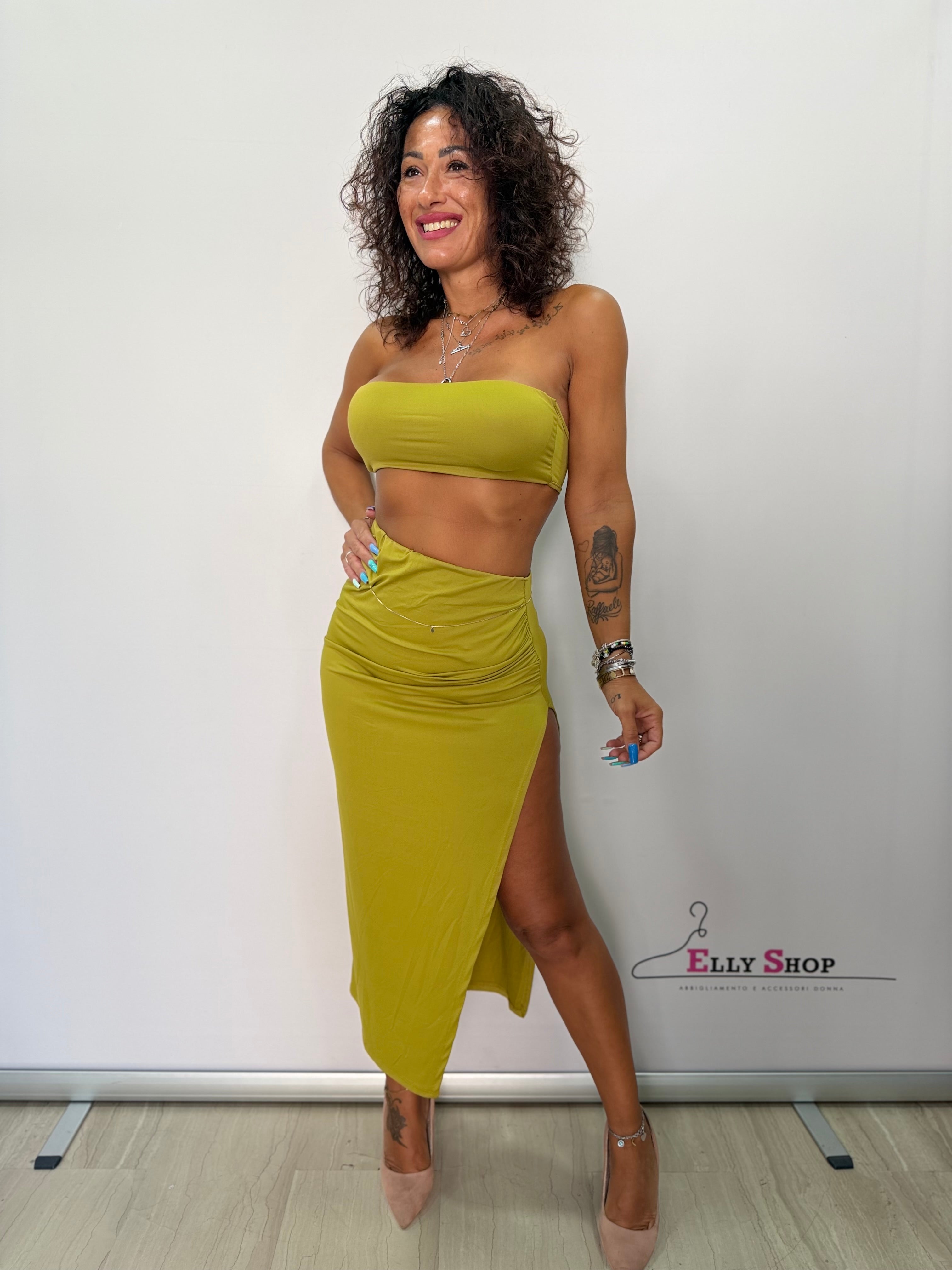 Completo Santorini Donna Top Fascia e Gonna Longuette con Spacco