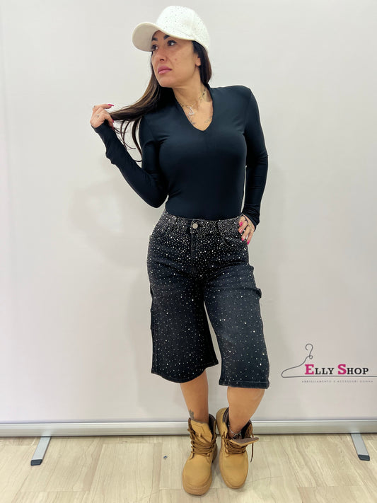 Bermuda donna nero con strass glamour
