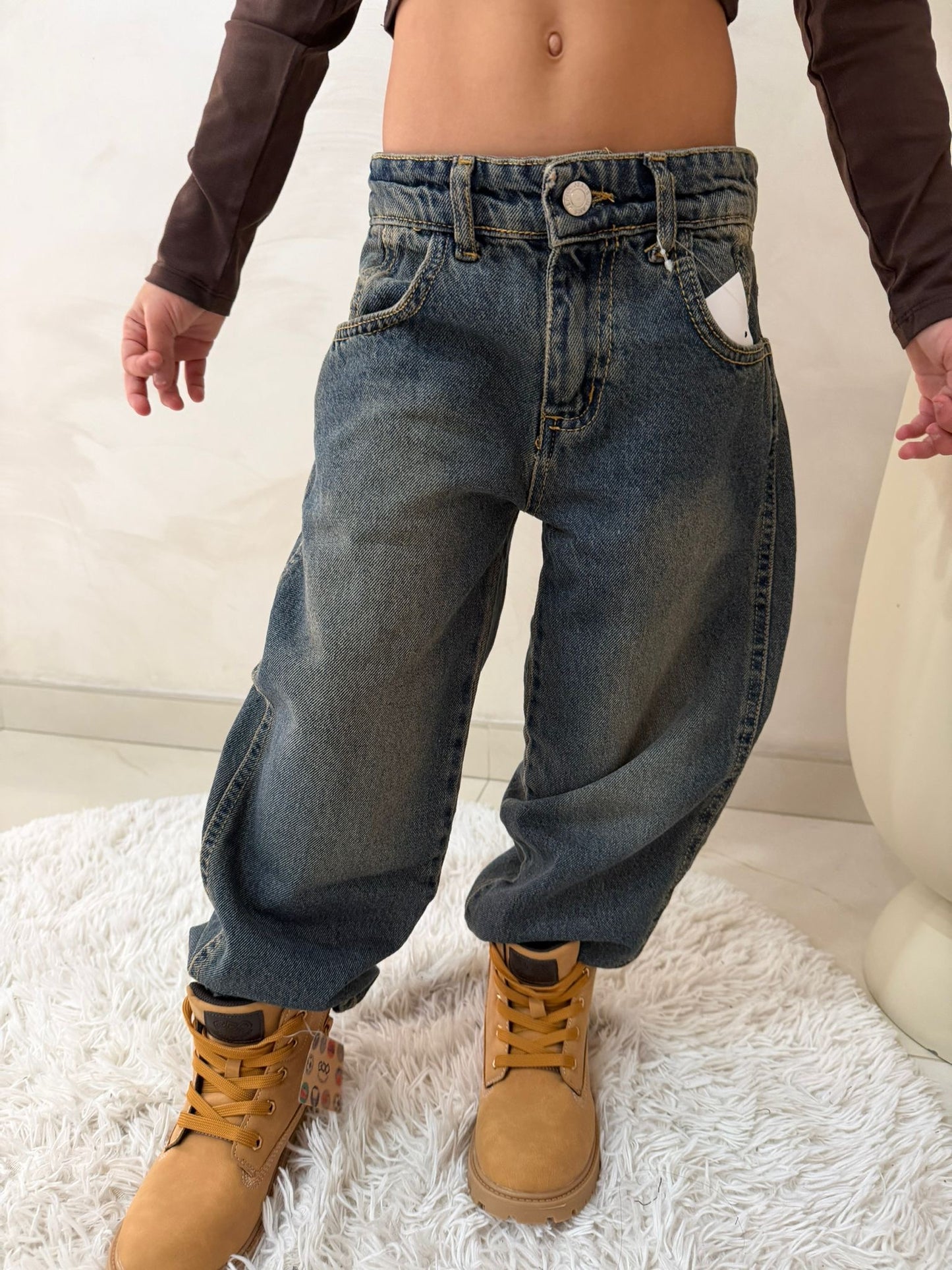 Jeans baggy bambina casual doppia tasca