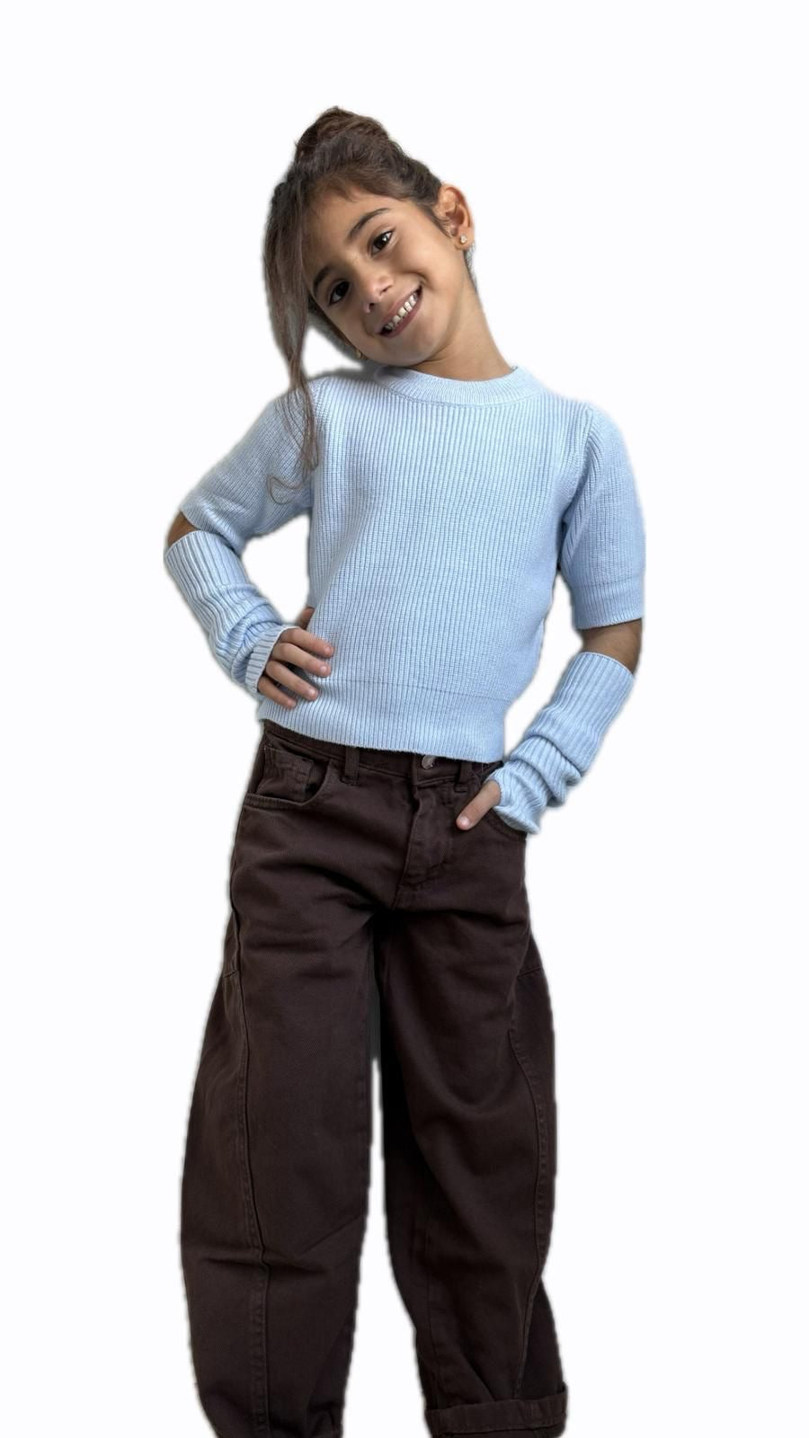 Jeans balloon bambina marrone