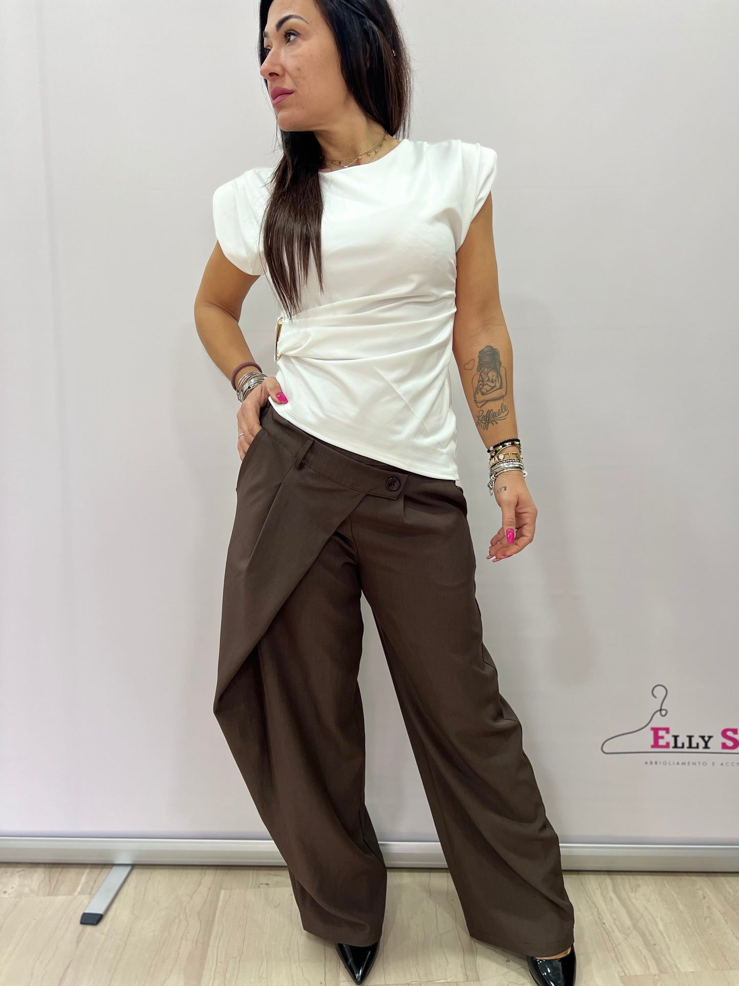 Pantalone palazzo donna elegante incrociato