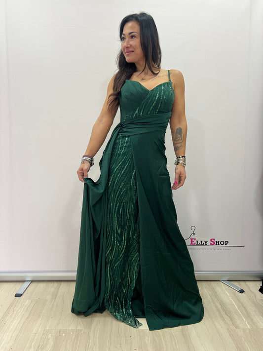 Abito lungo verde elegante con drappeggio