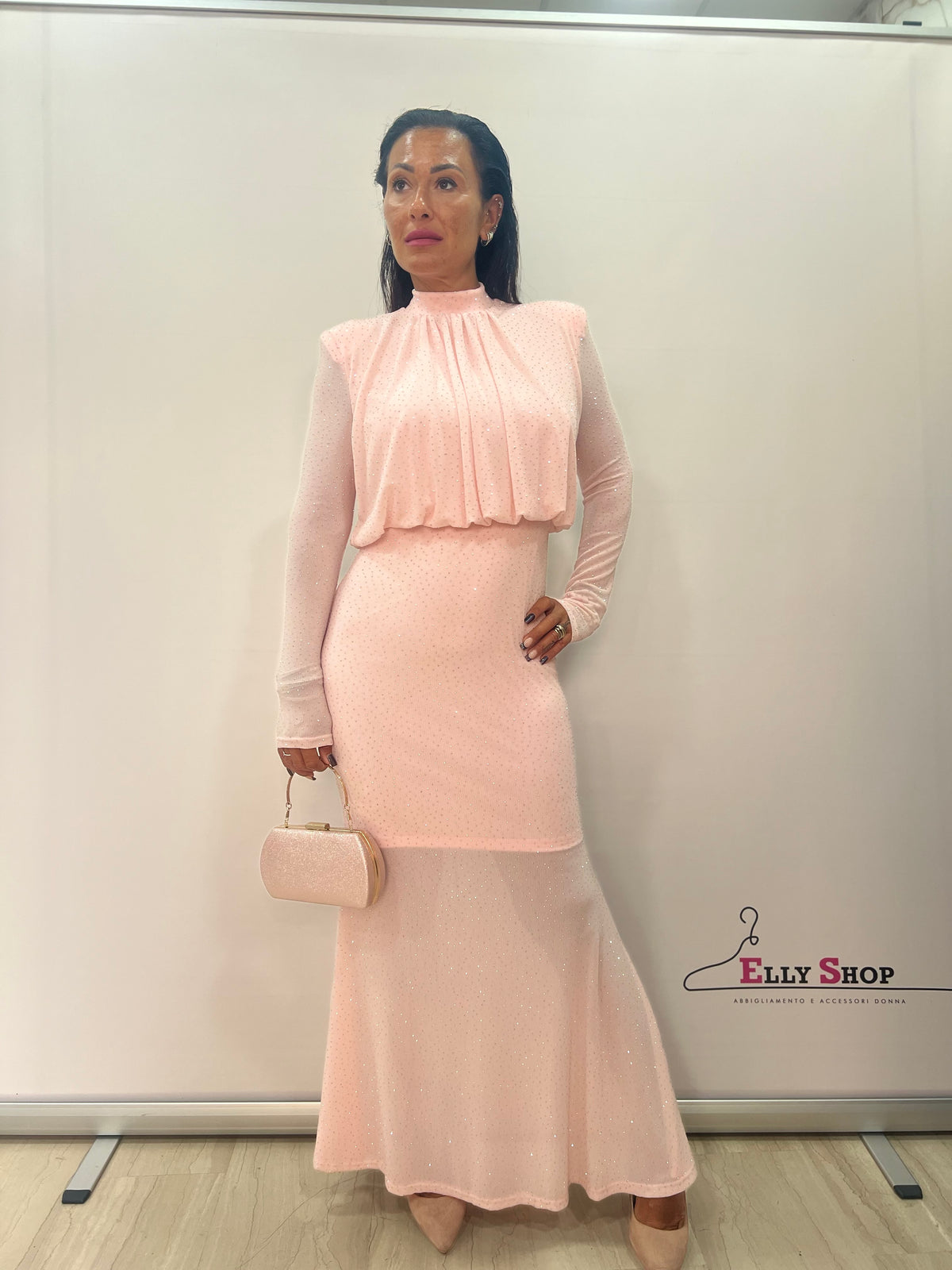 Abito lungo elegante glitter donna cerimonia