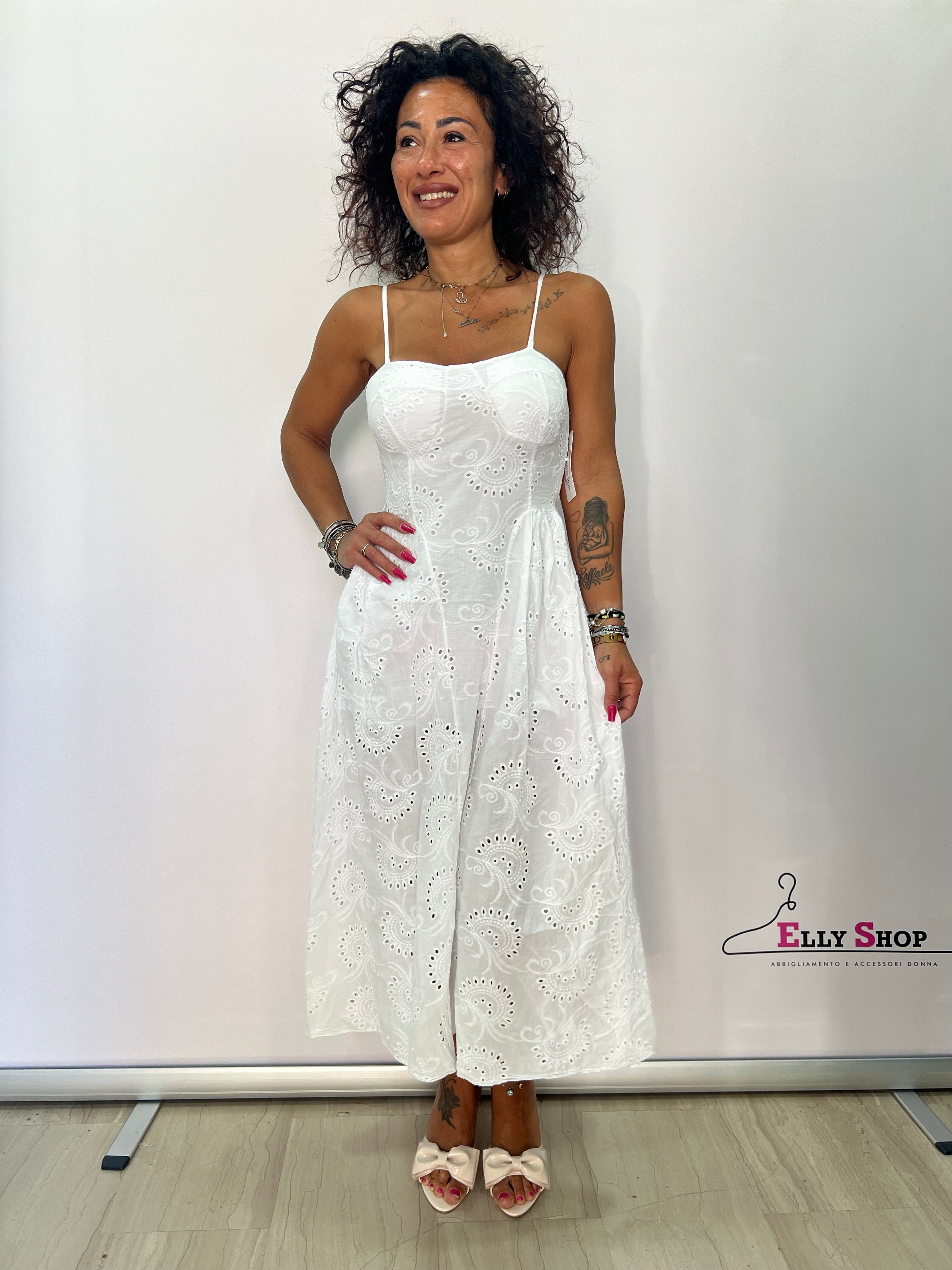 Abito Midi Sangallo Donna con Spalline