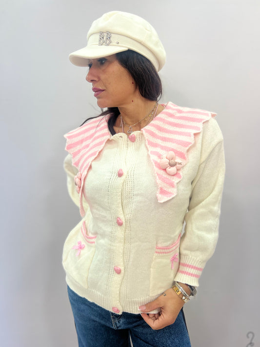 Cardigan donna con colletto bon ton