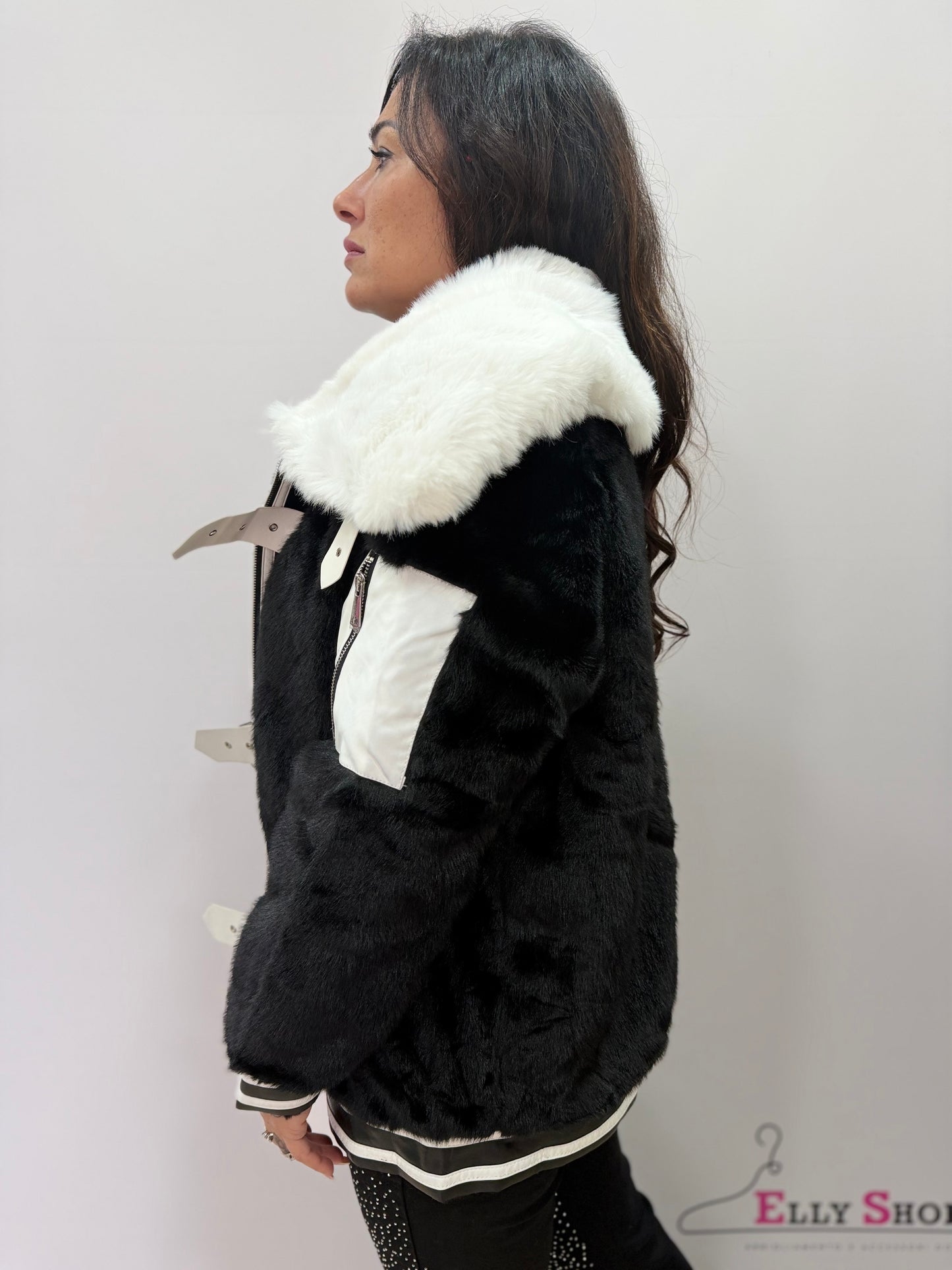 Giacca pelliccia ecologica donna cinturini