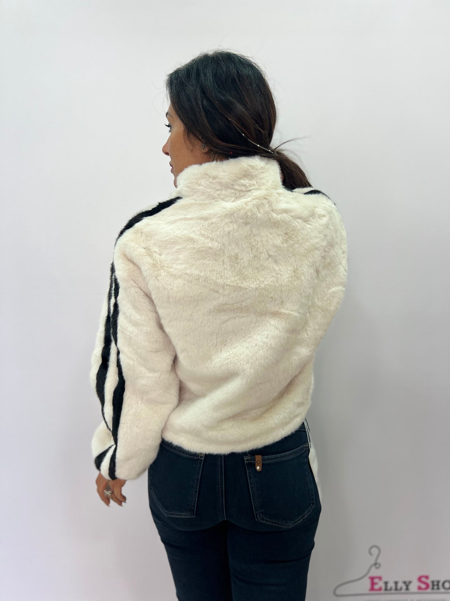 Giacca in ecopelliccia donna con bande laterali