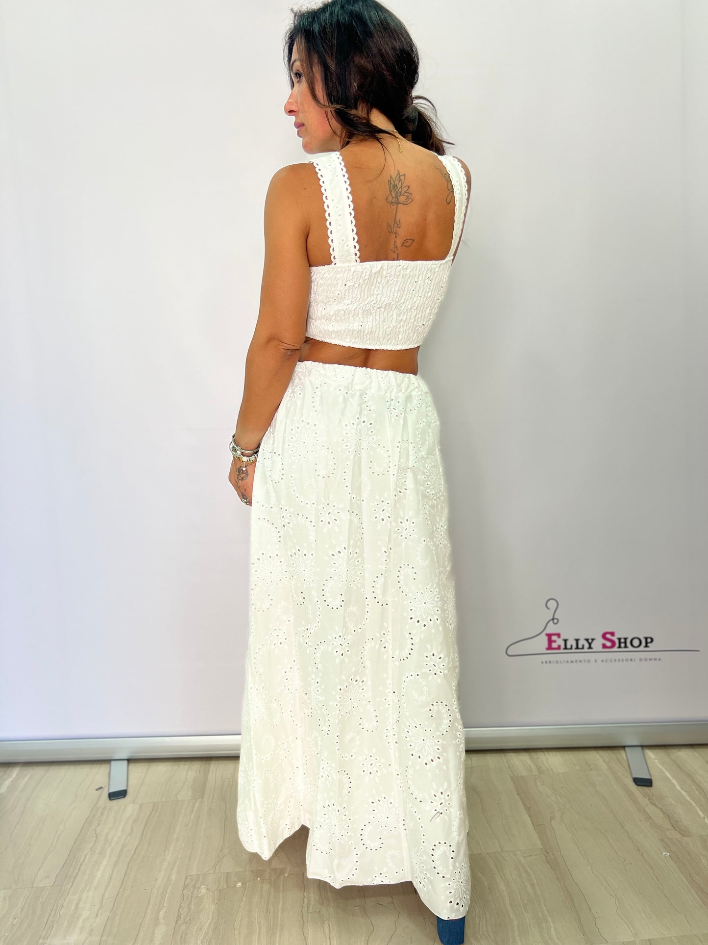 Completo Traforato Crop Top Gonna Lunga SANGALLO