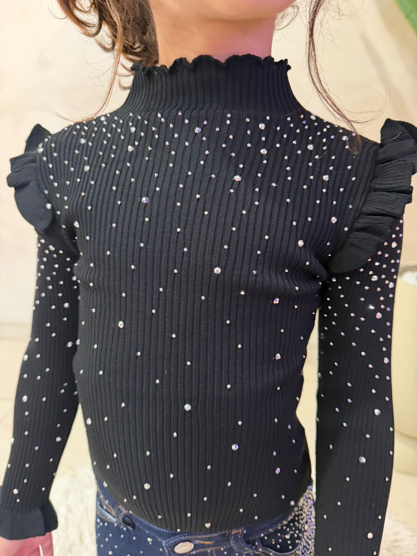 Maglia bambina strass maniche lunghe