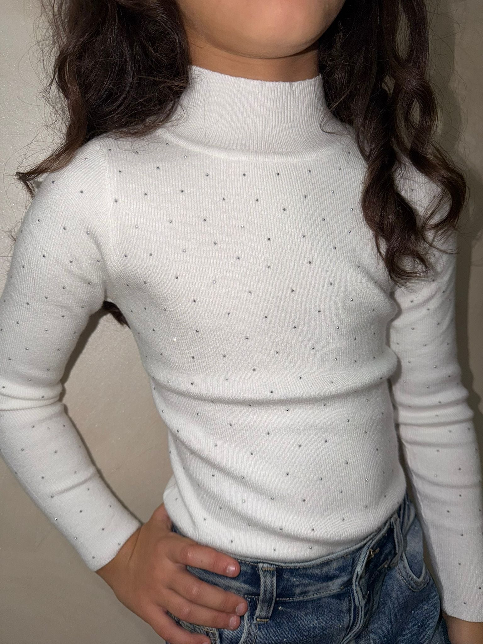 Dolcevita bambina bianco con strass