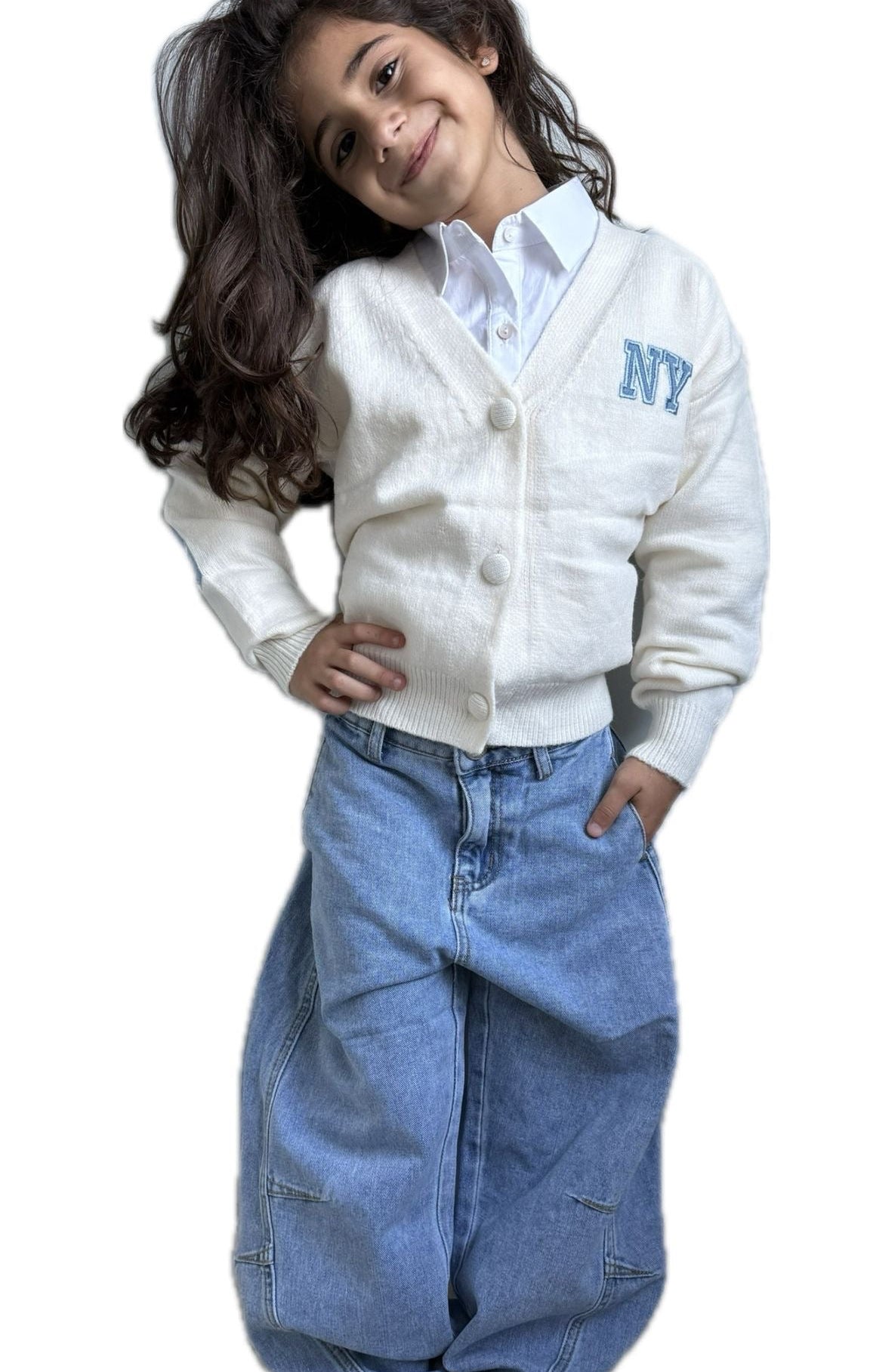 Cardigan bambina lana rasata New York