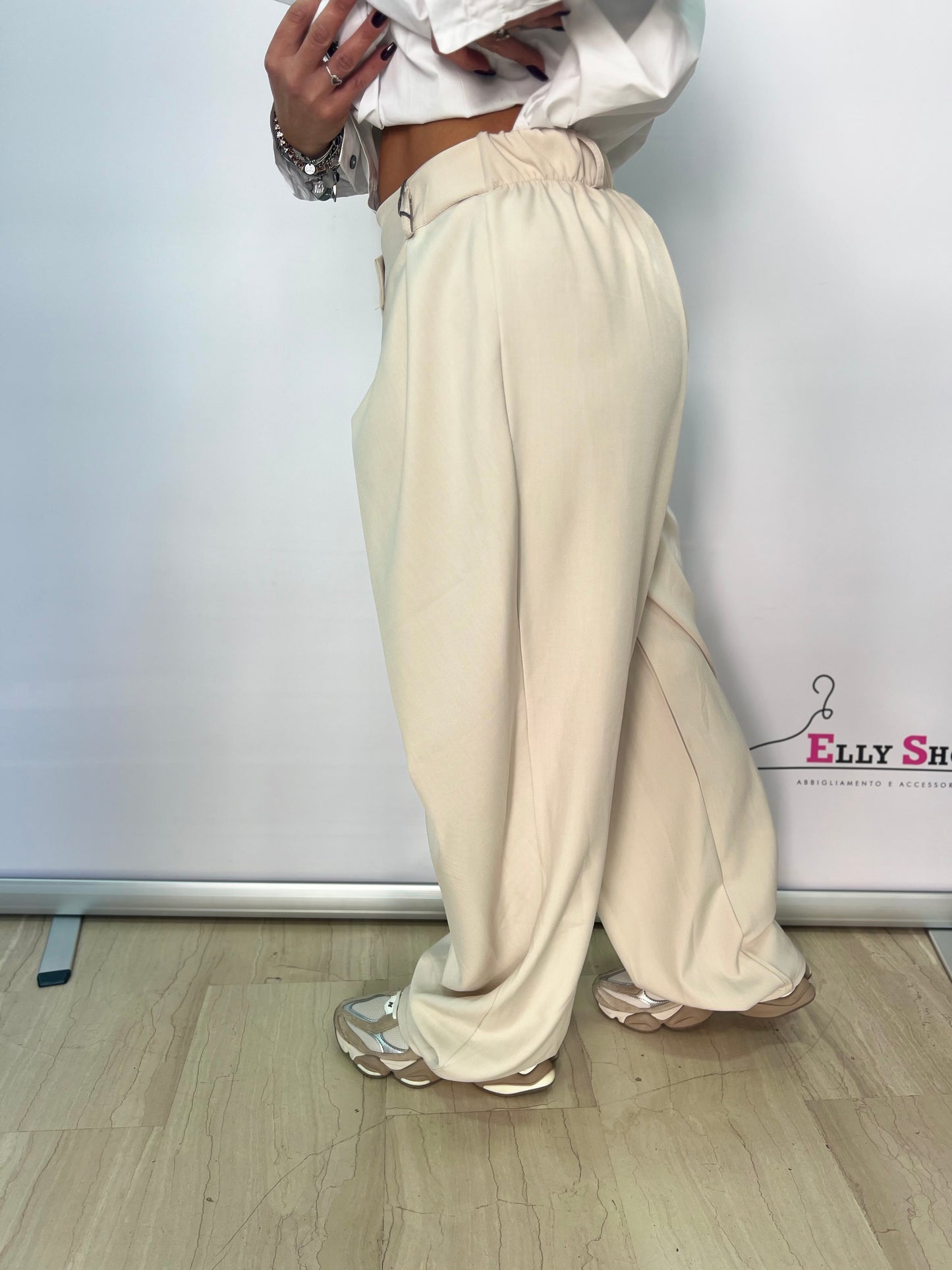 Pantalone donna ampio con piega incrociata