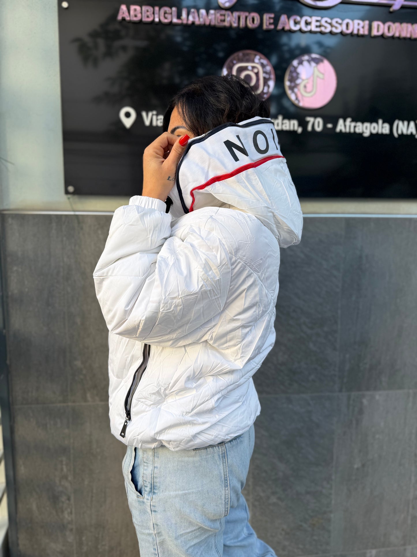 Giubbotto imbottito donna con cappuccio bianco