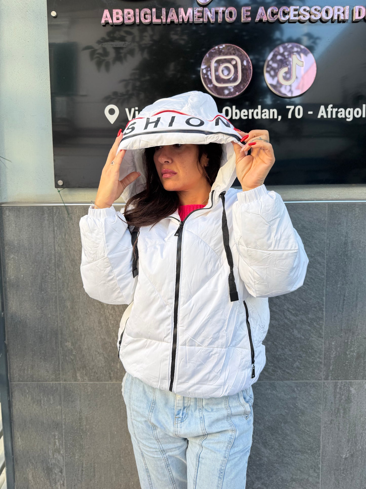 Giubbotto imbottito donna con cappuccio bianco