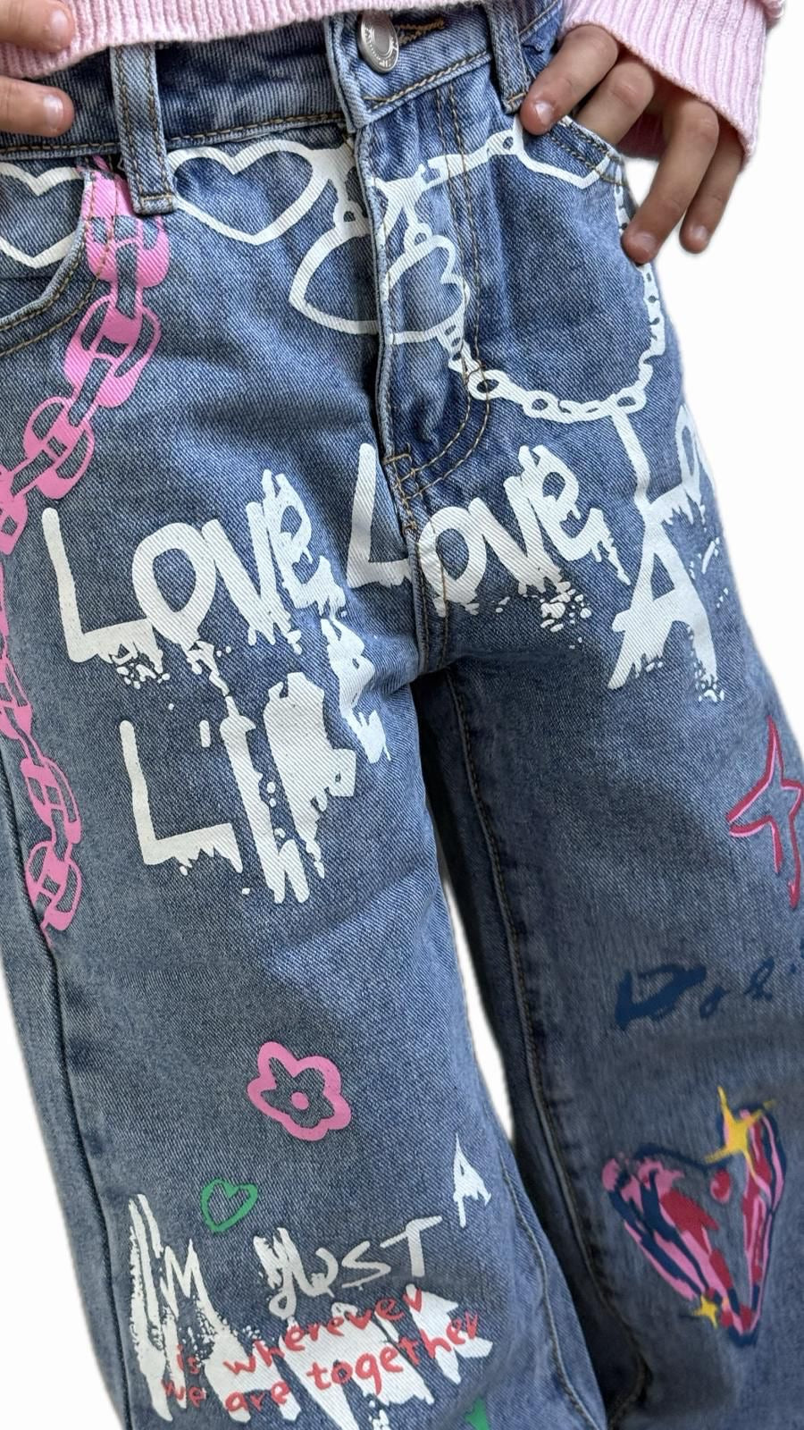 Jeans bambina con stampa colorata