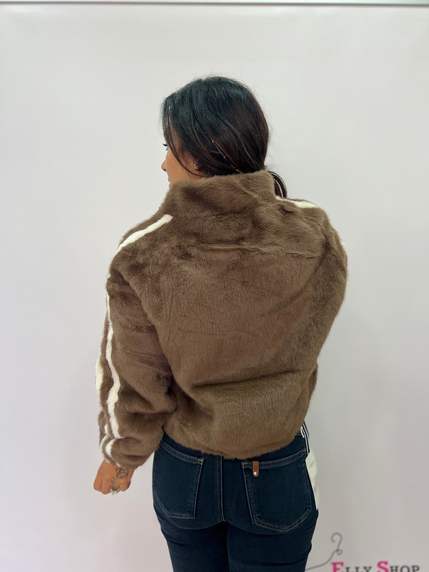 Giacca in ecopelliccia donna con bande laterali