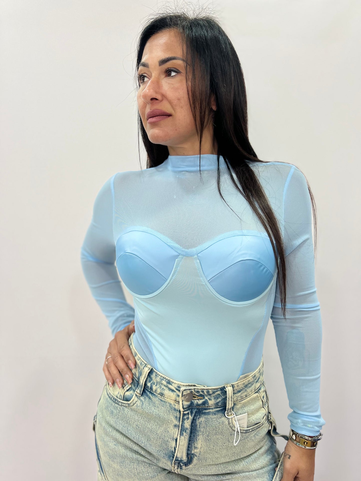 Body donna tulle con coppe effetto bustier