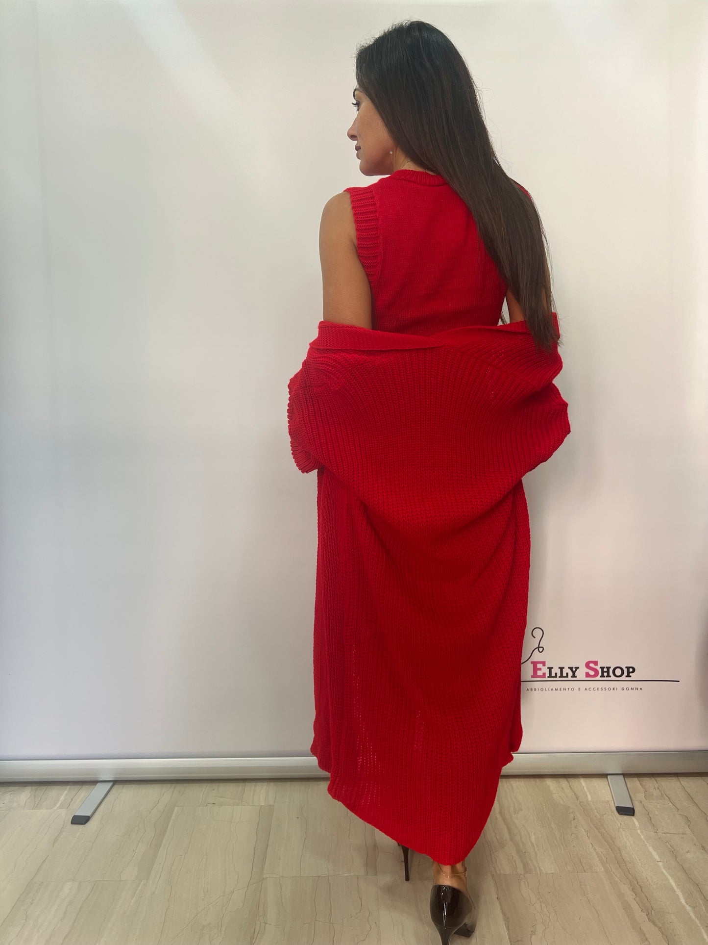 Coordinato abito maglia e cardigan donna